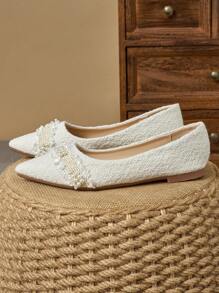 WHDXY 女士尖头平底鞋，法式一脚蹬仿珍珠派对/工作鞋，软底，仙女风格，风一脚蹬，休闲，毛绒外套设计'情人节