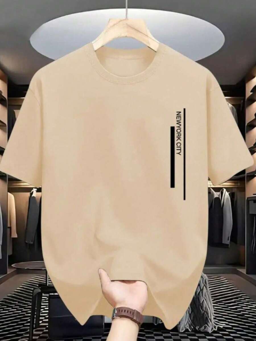 Men's 100% Cotton T-Shirt NewYork City Printed Shirt Basic Casual Blouse New Arrival - 米色 - 查看 1