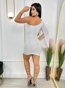Vestido luxuoso de paete moda feminina - Branco - Visão 2