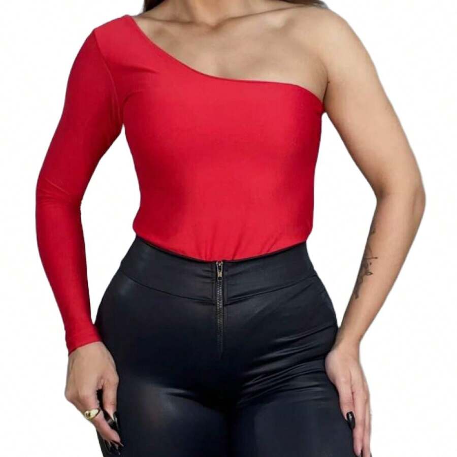 Bodysuit One Piece Long Sleeve Sexy Bloggers Party - Đỏ - Xem 1