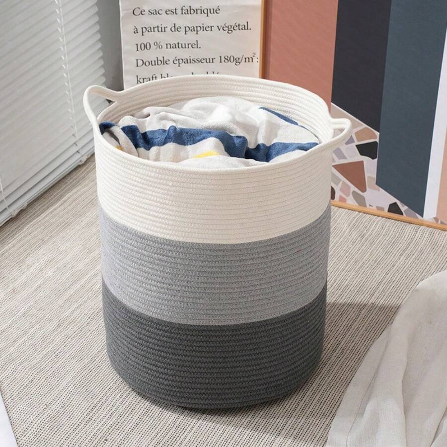 1 件编织收纳篮，11.4 X 11.8 英寸（29*30 厘米），带手柄，用于洗衣、玩具、枕头、婴儿用品、毛毯、毛巾、家庭整理和储存，适用于卧室、客厅、宿舍 - 彩色 - 查看 1