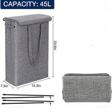 1 giỏ đựng đồ giặt bằng vải lanh phong cách hiện đại, có nắp, giỏ đựng quần áo có thể gấp lại với sức chứa lớn, hộp đựng đồ chơi hình chữ nhật, đồ sắp xếp đồ trong phòng tắm treo tường - vải lanh chống thấm nước, tay cầm chắc chắn, giỏ đựng quần áo bẩn đa năng, đồ sắp xếp đồ trong phòng ngủ và phòng tắm tiết kiệm không gian - thích hợp cho nhà bếp, phòng tắm, phòng ngủ, phòng khách - Nhiều màu - Xem 3