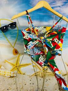 HONGDA VARIETIES Vest With Adjustable String And Print - Màu xanh lá cây đậm - Xem 2