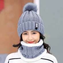Winter Beanie Hat Scarf Set Women Warm Knitting Skull Cap Neck Warmer For Walking Running Hiking Camping Outdoors Gift - 灰色 - 查看 1