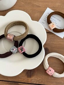 5 chiếc dây buộc tóc hình chú chó xúc xích đáng yêu, dây buộc tóc vải đa năng phù hợp, dây buộc tóc chun đàn hồi phụ kiện tóc - 5 cái - Xem 4