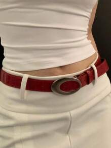 Cinturón de cuero con textura de cocodrilo estilo vintage Y2K para mujer, rojo, accesorio moderno, nuevo diseño 2024 para verano, escuela, otoño, Halloween
