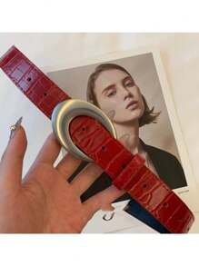 Cinturón de cuero con textura de cocodrilo estilo vintage Y2K para mujer, rojo, accesorio moderno, nuevo diseño 2024 para verano, escuela, otoño, Halloween