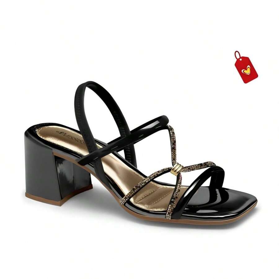Women's Sandals With Medium Heel, Black Patent Leather, Mississippi Glitter Party 2024 - 黑色 - 查看 1