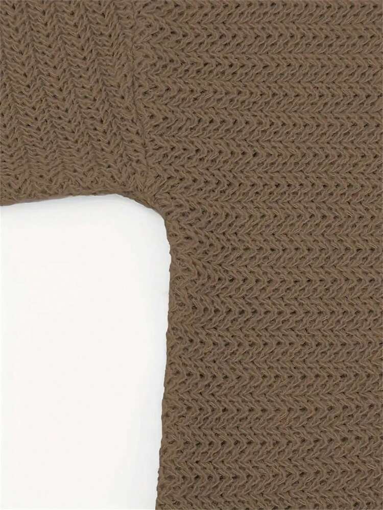 Suéter de punto de manga larga con cuello alto para mujer talla grande, informal, para el invierno - Café integral - Añade 3