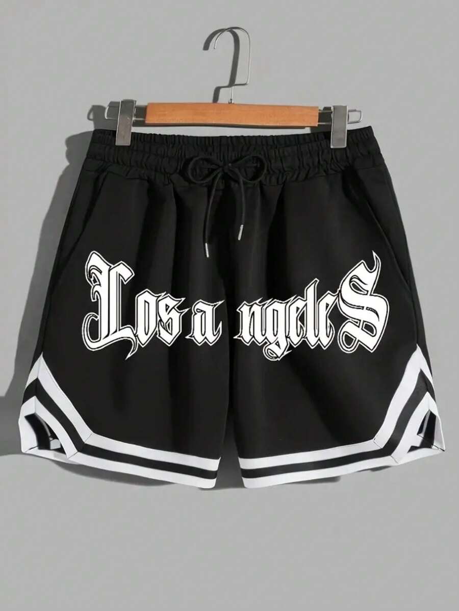 Men's Bermuda Shorts Basketball Sports Striped Pattern Printed Casual Stylish Los Angeles - màu đen - Xem 1