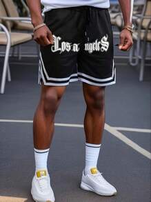 Men's Bermuda Shorts Basketball Sports Striped Pattern Printed Casual Stylish Los Angeles - màu đen - Xem 2
