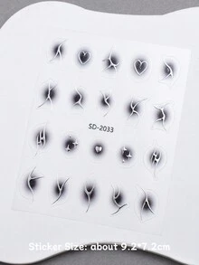 2 miếng dán móng tay 3D họa tiết sọc gợn sóng kim loại không đối xứng hình ngôi sao màu đen trắng, nâng cấp mỏng, bền chắc, dùng để trang trí móng tay. - Đen và trắng - Xem 8
