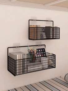 1pc Iron Bathroom Storage Rack, Non Perforated Wall Mounted Storage Rack, Bathroom Shelf Organizer Home Bathroom Decor Fall Decor Bathroom Accessories Back To School - Multicolor - View 5