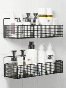 1pc Iron Bathroom Storage Rack, Non Perforated Wall Mounted Storage Rack, Bathroom Shelf Organizer Home Bathroom Decor Fall Decor Bathroom Accessories Back To School - Multicolor - View 3