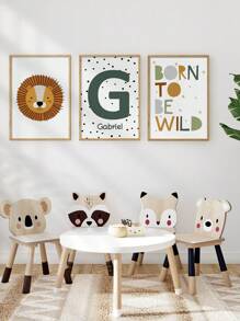 3 buc. Poster personalizat cu nume, leu de desene animate, născut sălbatic, artă de perete în stil boem, decor pentru camera băieților, creșă, cadou de ziua de naștere, cadou de absolvire, decor pentru casă, decor pentru camera de la școală, rechizite școlare - Multicolor - Vizualizare 1