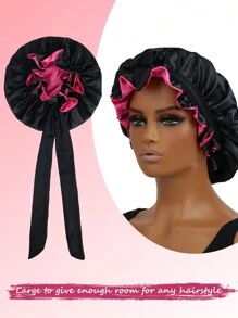 1 pieza Gorro reversible de satén forrado para mujer, gorro para dormir de unicolor suave y transpirable con estampado de leopardo de doble capa, para el cuidado del cabello, uso cómodo para todos los días