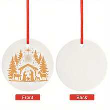 1 件金色耶稣降生场景陶瓷吊坠，可定制文字圣诞节和洗礼装饰，非常适合家庭和派对