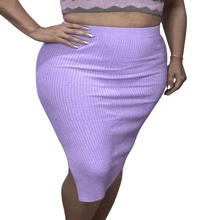 Midi Skirt With Stripes Or Plain With Slit In Knitwear/ Women's Fashion All Seasons/ Triset Skirt/ Summer - Hồng - Xem 2