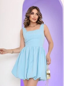 Women's Plain Sleeveless Short Bud Dress New Style - 淺藍色 - 查看 4