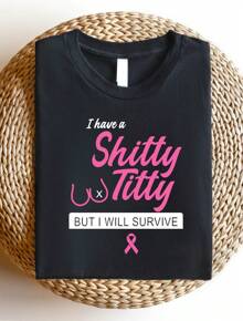 Breast Cancer Shirt, Funny Breast Cancer T-Shirt, Breast Cancer Awareness Tee, Cancer Support Group Shirt, Gift For Cancer Patient, Pink Ribbon SD-325 - Black - View 1