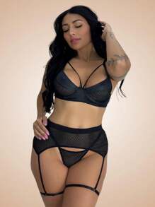 Lingerie Set Strappy Bra And Sensual Leggings Cirrê Rafaela - màu đen - Xem 1