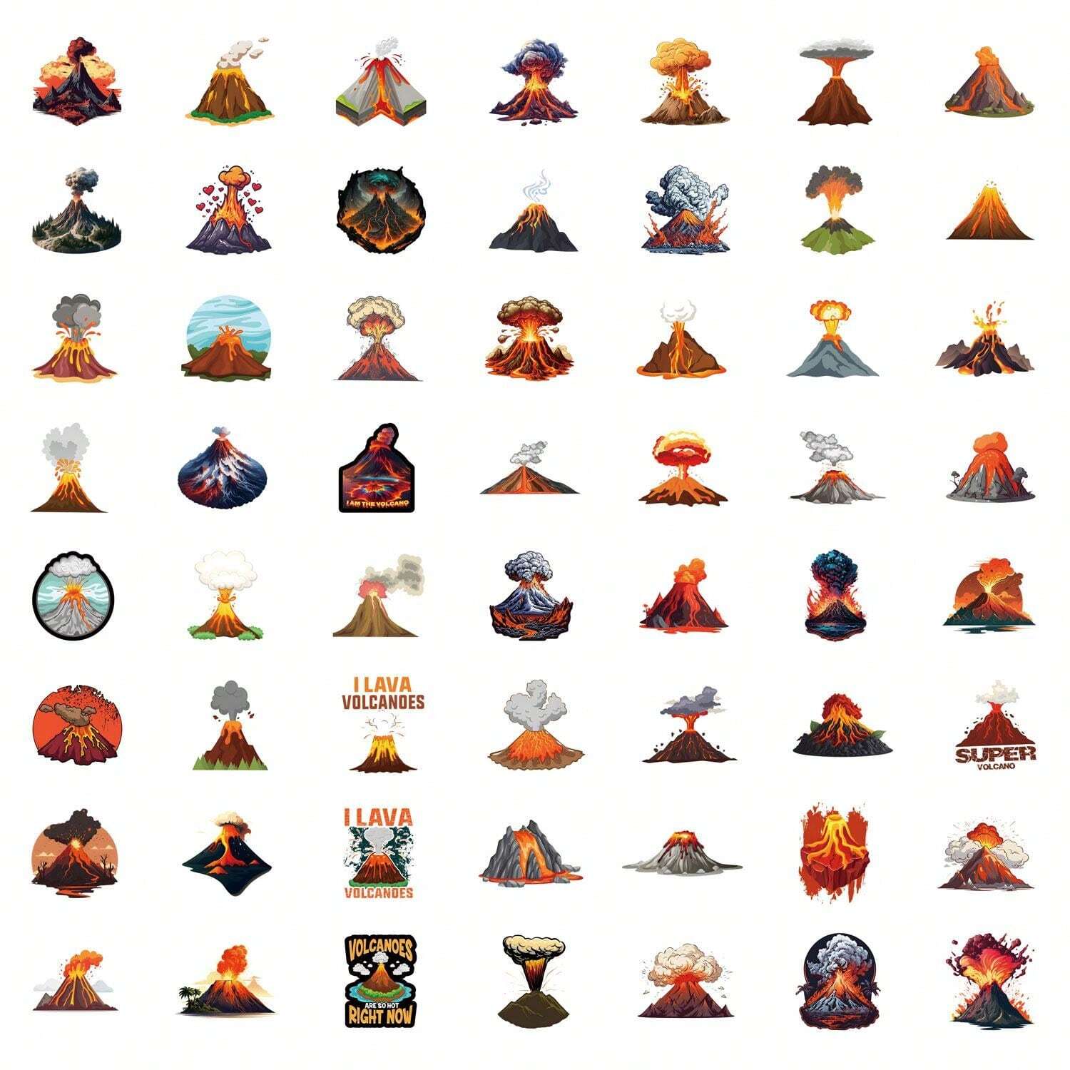 Volcano Stickers, Volcano Party Supplies 55Pcs Volcano Dinosaur