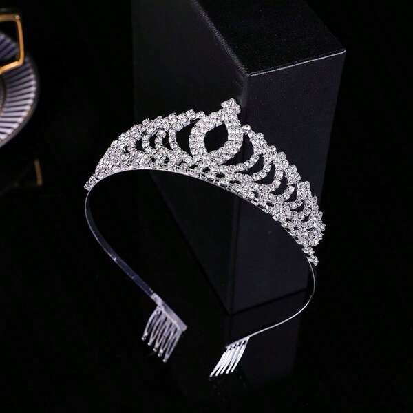 تاج عروس، إكسسوار شعر معدني مرصع بالراين ستون أنيق ولامع، ديكور فستان الزفاف، مناسب للزفاف وحفلات عيد الميلاد