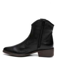 Women's Leather Boot Mid-Calf Boot And Gift Hat - 黑色 - 查看 8