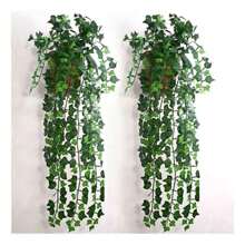 Planta Decorativa + Vaso Trançado Marrom Feito a Mão com 3 Plantas pendente Artificial Folhas Decorativas - Multicolorido - Visão 5