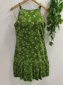 Women's Floral Dress - 軍綠色 - 查看 1