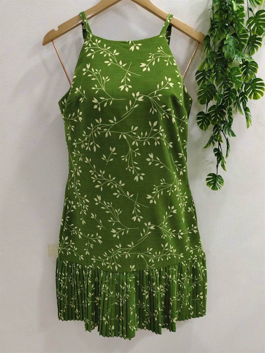 Women's Floral Dress - 軍綠色 - 查看 1