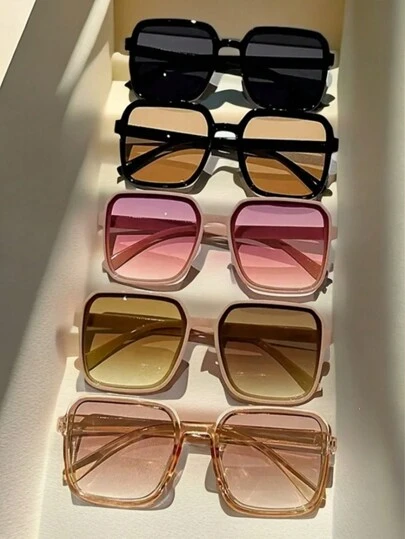 5pcs Men's Fashion Glasses Large Square Glasses Summer Glasses, For Driving Beach Travel,Multiple Colors Can Be Selected (Black Glasses,White Glasses, Pink Glasses, Brown Glasses, Green Glasses, Leopard Glasses)