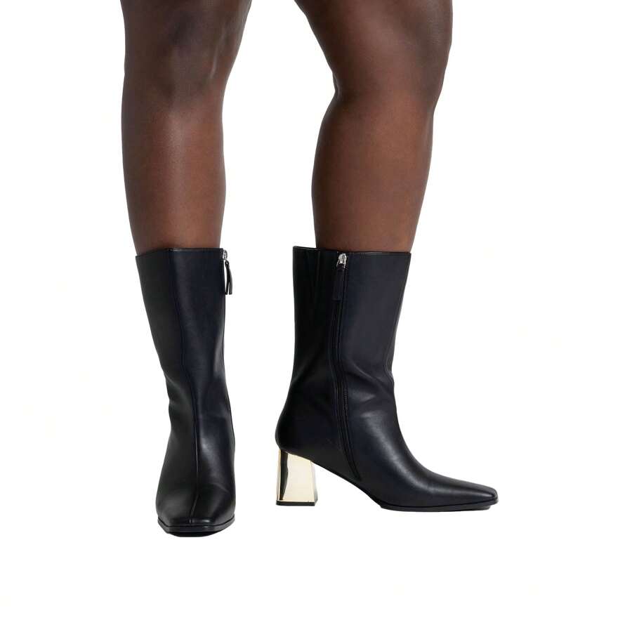 ELOQUII Women's Plus Size Mid Calf Boot With Block Heel | SHEIN USA