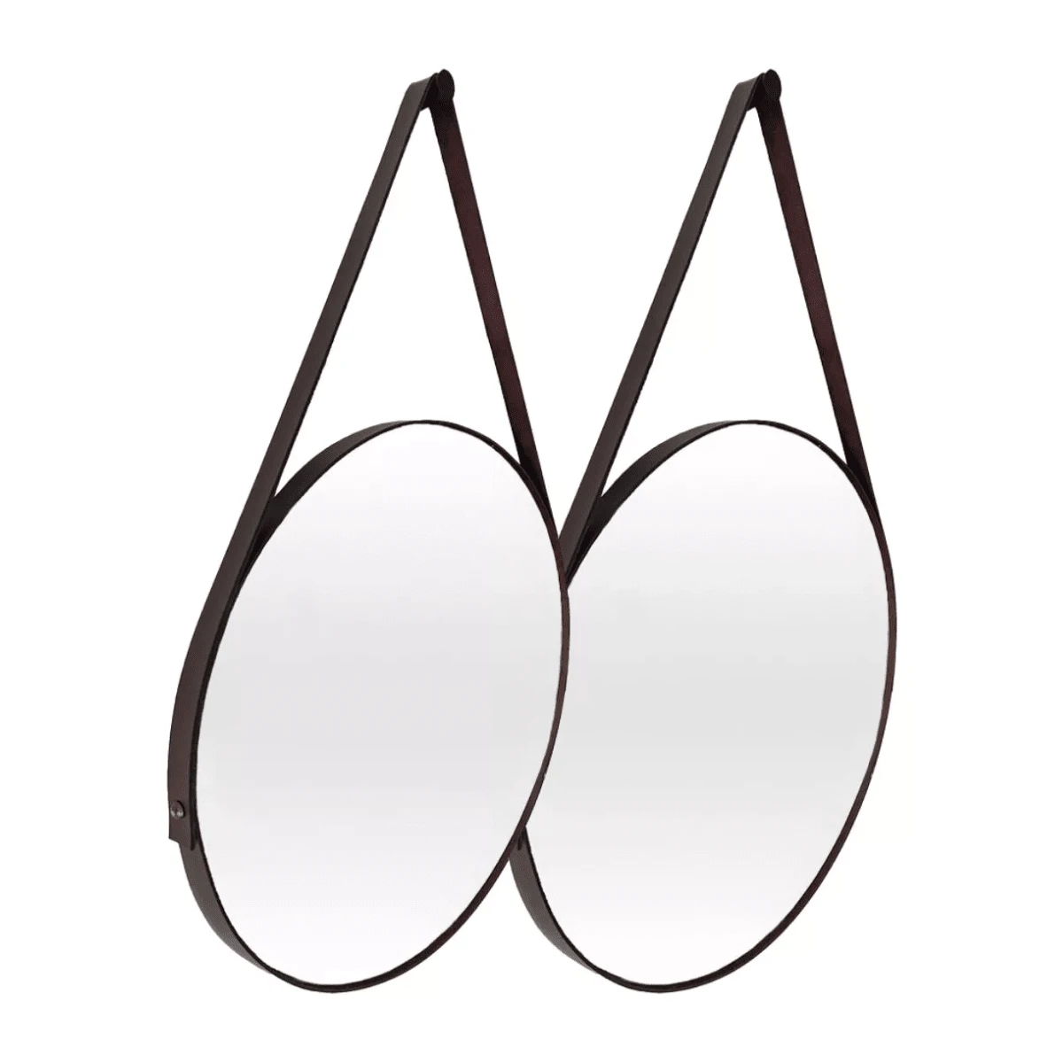 Kit Of 2 Round Mirrors, Black And Caramel, Decorative, Hanging Makeup Studio, 30cm Handle, Free Pin, Living Room, Bathroom, Bedroom, Office - 咖啡棕 - 查看 1