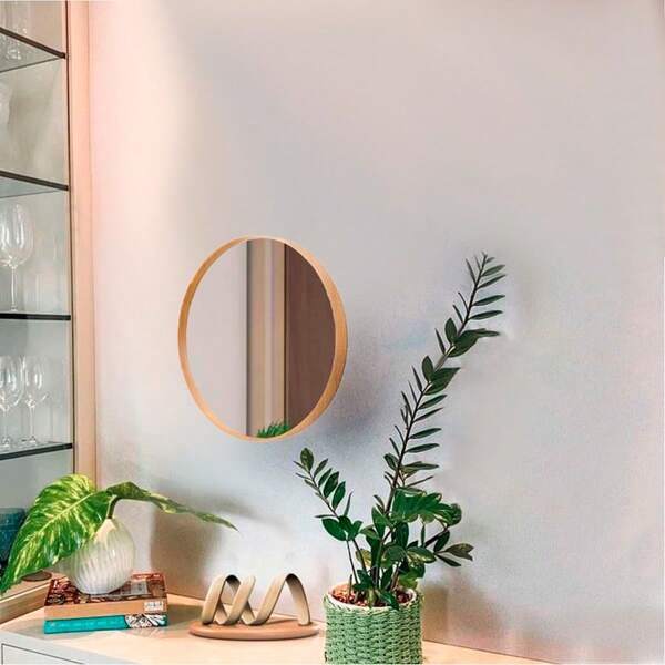 Espelho Redondo Madeira 50cm Moderno