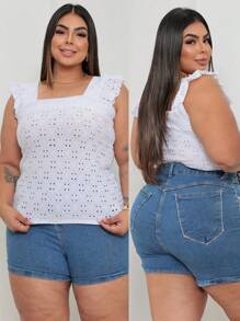 Kit 02 Women's Cropped Blouse Strappy Tank Top Ruffle Laise Summer 46 48 50 52 Lesi GG G1 Premium - 黑-白 - 查看 4