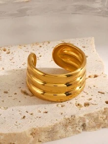 1 chiếc nhẫn tròn trơn không đối xứng bằng thép không gỉ thời trang cổ điển, nhẫn hở phong cách hiphop hợp thời trang mạ vàng 18K - Nhiều màu - Xem 3