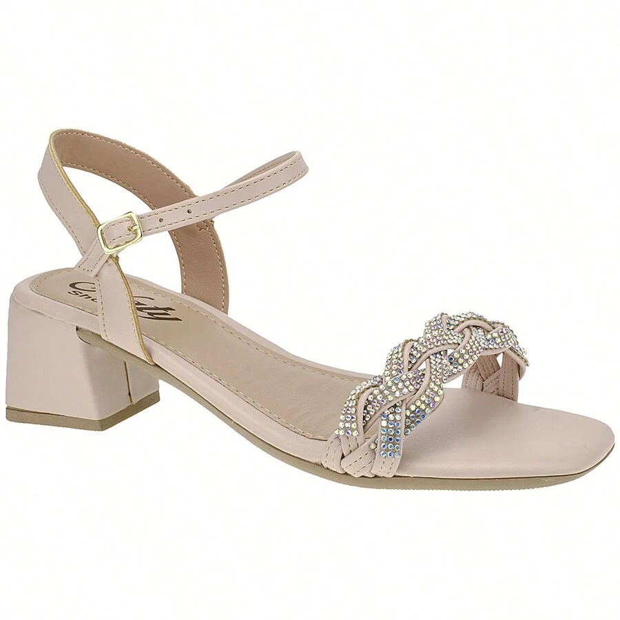 Sandals 41,42,43 Medium Thick Heel Everyday Rhinestone Square Toe Casual Shiny - 淺粉色 - 查看 1