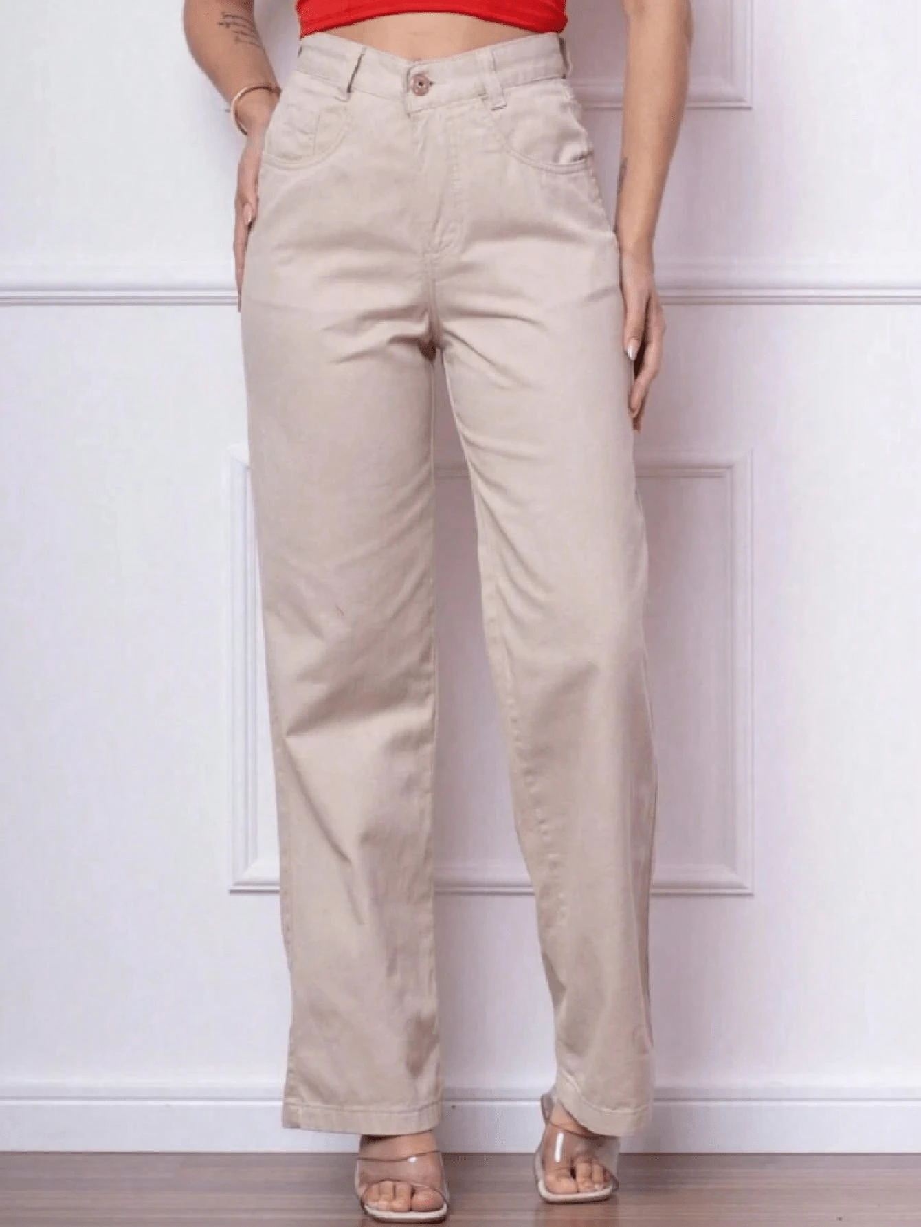 Women's Wide Leg High Waisted Jeans With Butt Lifting Pant - 米色 - 查看 1