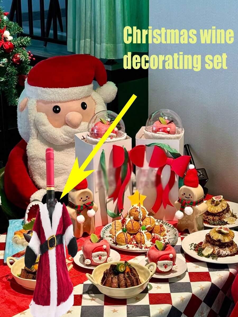 1件圣诞餐桌装饰裙装酒瓶套装创意金丝雀圣诞酒具套装优雅知性个性化适合圣诞节装饰日常装饰 - 彩色 - 查看 1