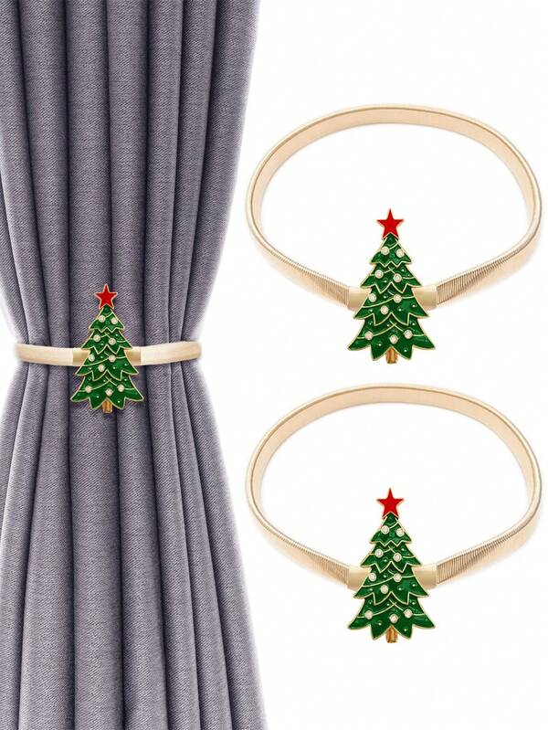 2 pezzi - Fermatenda natalizi, fermatenda a molla in lega di alluminio con design intagliato, fermatenda per tende natalizie, decorazioni per tende moderne, decorazioni natalizie per la casa, decorazioni per finestre natalizie, decorazioni per la casa per le feste, decorazioni natalizie per la stanza