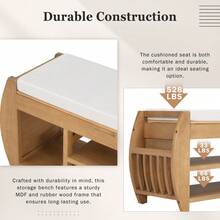 Retro Multifunctional Storage Bench With Cushion And Curved Side Panel For Entrance And Living Room (Natural) - Natural + MDF - View 6