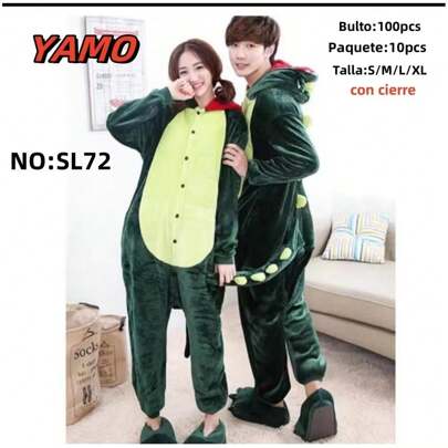 Mameluco zullyvan completa calientita unisex Dama Y Caballelo infantil pijama en parejas disfraz anime cosplay stich Dinosaurio hombre arana chimuelo pika myke wasousky zullyvan unicornio kitty vaca soni ., Talla de S/M/L/XL.