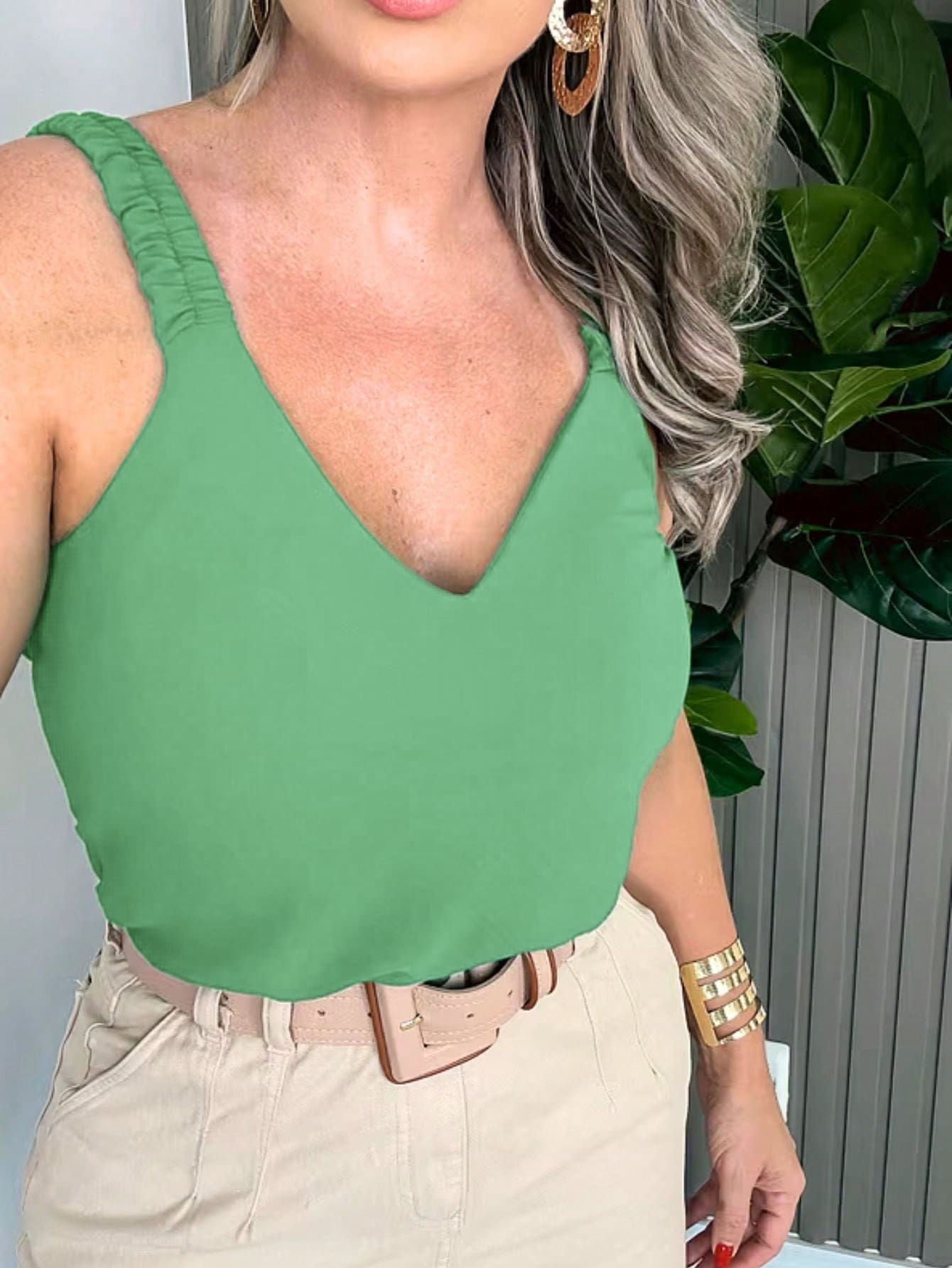 Women's Tank Top With Draped Straps Duna Fabric Beautiful Fashion!! - Mint Green - View 1