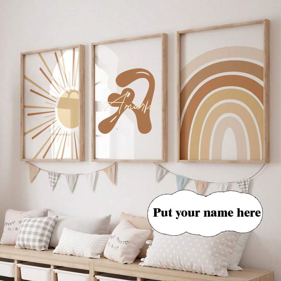 3pcs Set, Custom Boho Name Wall Art, Personalized Poster Printing, Fun Name Customization, Bedroom Decor Aesthetic, Great Gift Gifts Birthday Graduation Home Decor Back To School School Supplies - A - View 1