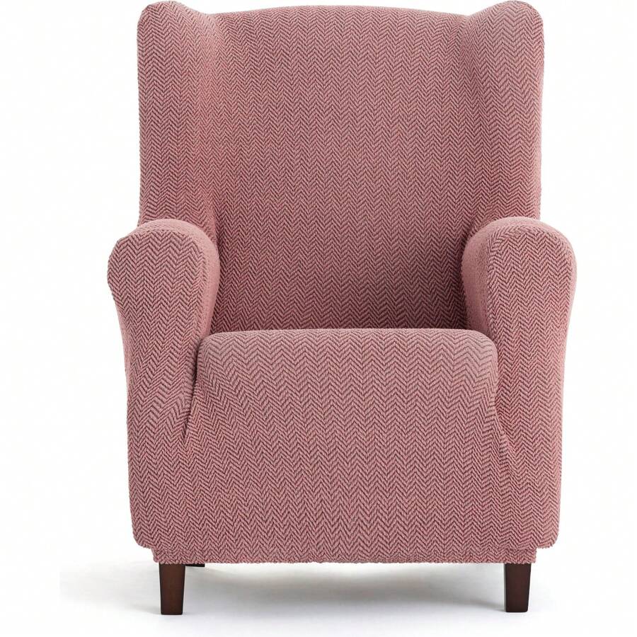 Ecommerc3 Wing Chair Cover (Variety Of Colors) - Elastic Jacquard Fabric Armchair Cover - Baby Pink - View 1