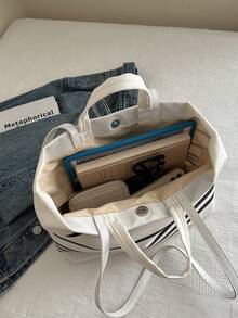 Túi đeo chéo vai lớn bằng da PU màu trơn đa năng thời trang, túi xách khối màu tối giản giản dị dành cho nữ - trắng - Xem 4