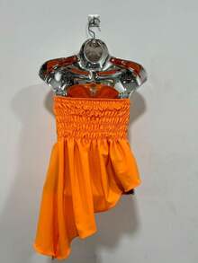 Blouse Style Crop Top With Asymmetrical Flower Detail - trái cam - Xem 2