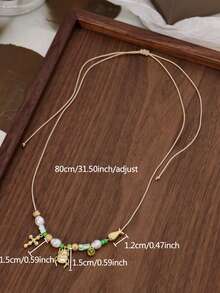 1 件创意青蛙和小鱼吊坠人造珍珠串珠可调节项链，女士珠宝配饰，适合日常、度假、派对 - 彩色 - 查看 2