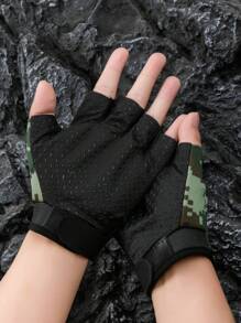 户外骑行运动健身半指手套，适合骑自行车、骑摩托车和滑雪，黑色手套 - 黑色 - 查看 9